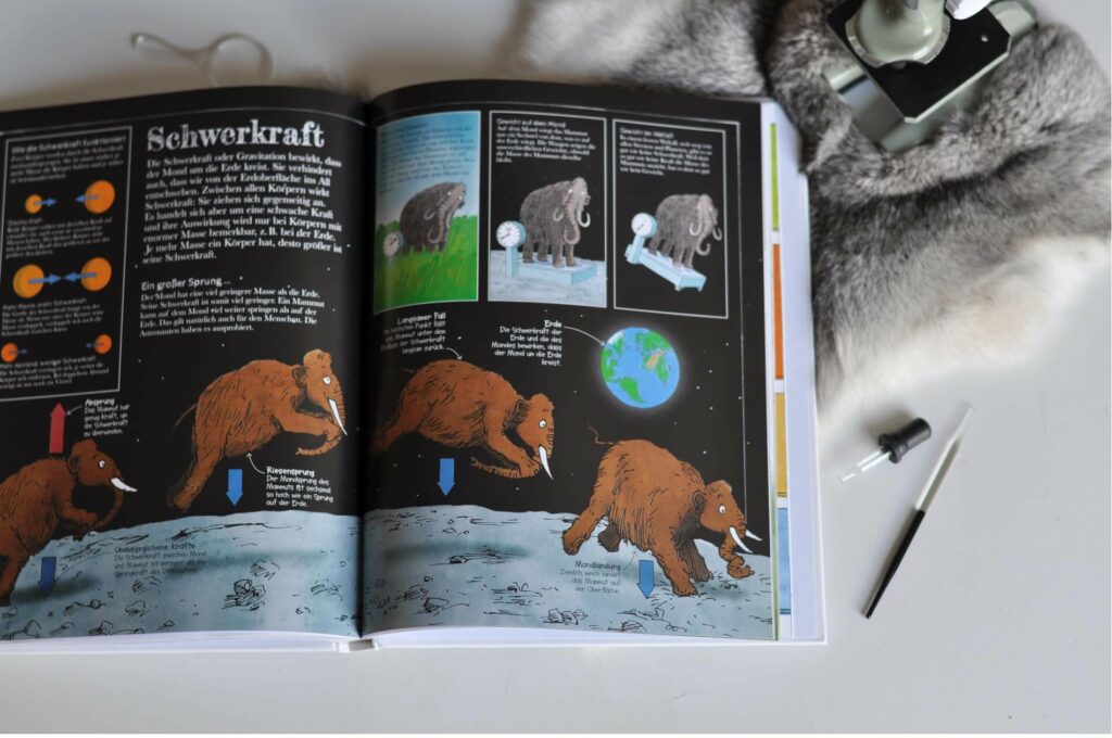 Im neuesten Mammut-Buch (es gab bereits Das Mammut-Buch der Technik) stürzen sich die zotteligen Urzeittiere in die bunte Welt der Naturwissenschaften. Auf ihrer Forscher-Mission stellen sie wirklich alles auf den Kopf: Sie stemmen sich mit aller Kraft gegen Magneten oder bauen Atommodelle, überprüfen pH-Werte oder testen die Reibung beim Rutschen. Die lustigen Illustrationen der neugierigen Mammuts machen selbst anspruchsvolle Themen für Kinder ab 8 anschaulich und leicht verständlich. #mint #naturwissenschaft #grundschule #sachkunde #biologie #physik #chemie #sachwissen #mammut #lustigessachbuch #kidnerbuch