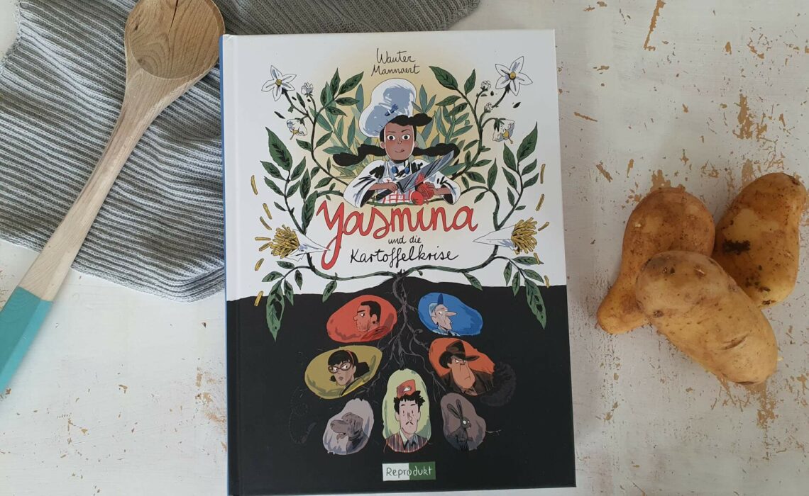 Yasmina hat eine besondere Leidenschaft: Sie liebt gesundes veganes Essen und ist eine sehr kreative Köchin und Bento-Boxen-Macherin. Auf dem Weg zur Schule pflückt sie täglich Kräuter, mopst aus fremden Gärten Obst oder bekommt aus dem Schrebergarten ihrer Freunde Cyril und Marco frisches Gemüse. Bis zu dem Tag, an dem deren Gemüsegarten platt gemacht und durch ein Feld mit genmanipuliertem Kartoffeln ersetzt wird. #umwelt #krimi #comic #kindercomic #kochen #ernärung #dystopie