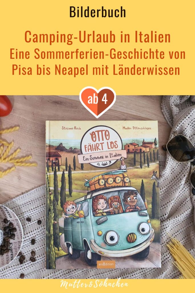 Juhuuu! Es geht wieder los, denn unser Lieblingsbully Otto rollt ins nächste Camping-Abenteuer. Diesmal geht es in den Süden: nach Italien. Dem Land der Zitronen, des glitzerfunkelden Meeres, der Bergdörfer und der köstlichen Leckereien, wie Pizza, Pasta und Gelato! Im zweiten Bilderbuch von Stefanie Reich und Madlen Ottenschläger "Otto fährt los - Ein Sommer in Italien" lernen wir nicht nur ein weiteres schönes Urlaubsland kennen, das Kinderaugen zum strahlen bringt, sondern begleiten auch eine kleine Patchwork-Familie auf ihrer Reise von den Dolomiten über Pisa bis nach Neapel. Ein kuschelig-schöne Sommerferien-Geschichte mit jeder Menge Dolve Vita und Vanlife für Kinder ab 4.