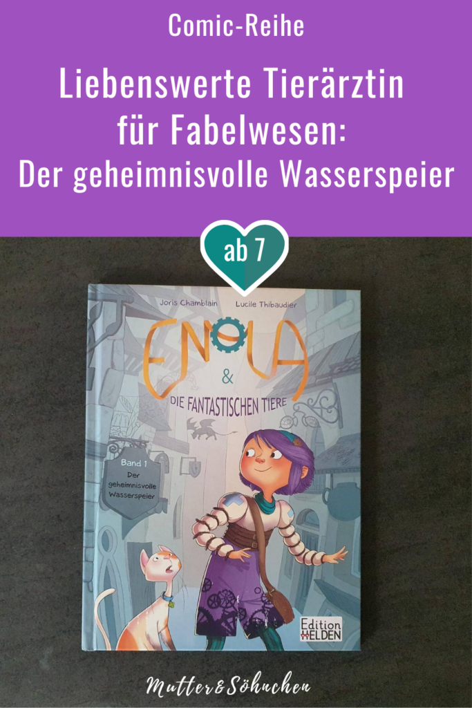 Ob Phönix mit fetter Erkältung oder verwirrtes Einhorn - braucht ein Fabelwesen Hilfe, wird Enola gerufen. Versteckt im Herzen eines Naturkundemuseums befindet sich die Praxis der außergewöhnlichen Tierärztin. Zusammen mit Kater Maneki und mit den Erfindungen des Professors reist sie um die Welt, um Trollen, Zentauren & Co. zu heilen. In dem ersten Band der steampunkigen Comic-Reihe mag ein Wasserspeier nicht an seinem Platz sitzen bleiben und lieber Kirchenbesucher bespucken. Ob Enola ihm helfen kann? Der Auftakt einer coolen Comic-Reihe mit einer cleveren Protagonisten und lustigen Tiercharakteren für Grundschüler ab 7 Jahre.