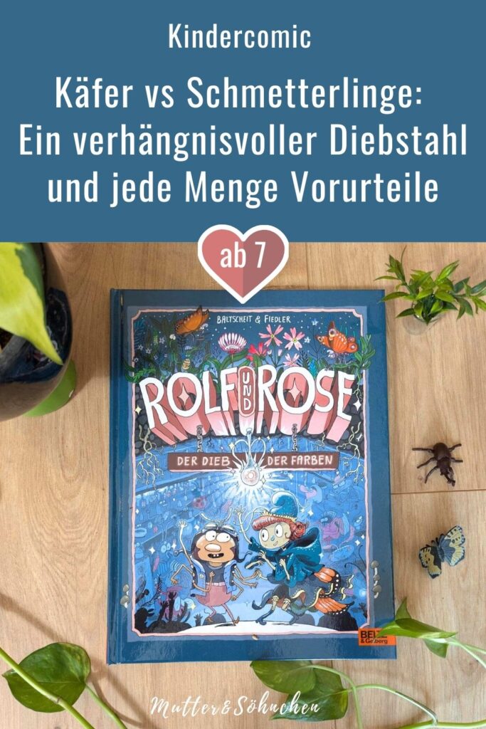 Seid ihr Team Käfer oder Team Schmetterling? Ich muss gestehen, ich bin beides! Aber im neuen Comic-Abenteuer von Martin Baltscheid und Max Fiedler sind sich die Käfer- und die Schmetterlingswelt buchstäblich spinnefeind. Die einen leben in der Unterwelt, die anderen in der bunten Oberwelt. Und die Vorurteile auf beiden Seiten sind kaum aufzubrechen. Bis Assel Rolf die Philole der Farben stehlen soll, dabei auf Schmetterling Rose trifft-  und seine Einstellung hinterfragt. Der erste Band "Rolf und Rose: Der Dieb der Farben" ist ein supercooler krabbeliger Kinderbuchcomic für Insektenfans ab 7 Jahren.