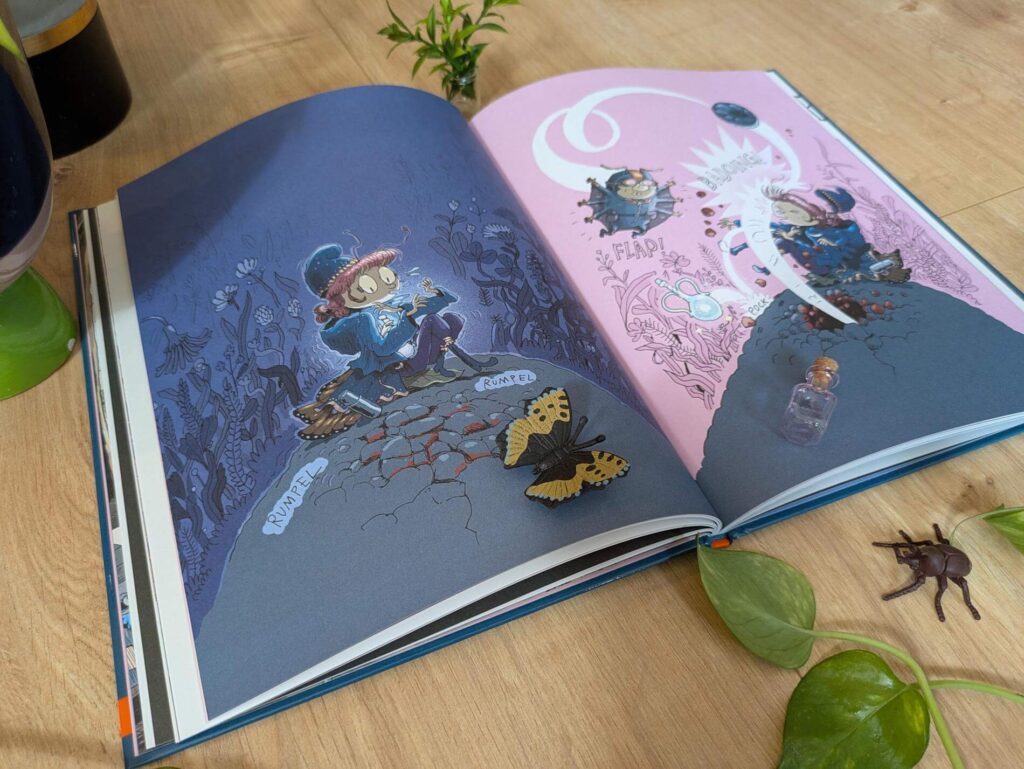 Seid ihr Team Käfer oder Team Schmetterling? Ich muss gestehen, ich bin beides! Aber im neuen Comic-Abenteuer von Martin Baltscheid und Max Fiedler sind sich die Käfer- und die Schmetterlingswelt buchstäblich spinnefeind. Die einen leben in der Unterwelt, die anderen in der bunten Oberwelt. Und die Vorurteile auf beiden Seiten sind kaum aufzubrechen. Bis Assel Rolf die Philole der Farben stehlen soll, dabei auf Schmetterling Rose trifft-  und seine Einstellung hinterfragt. Der erste Band "Rolf und Rose: Der Dieb der Farben" ist ein supercooler krabbeliger Kinderbuchcomic für Insektenfans ab 7 Jahren.