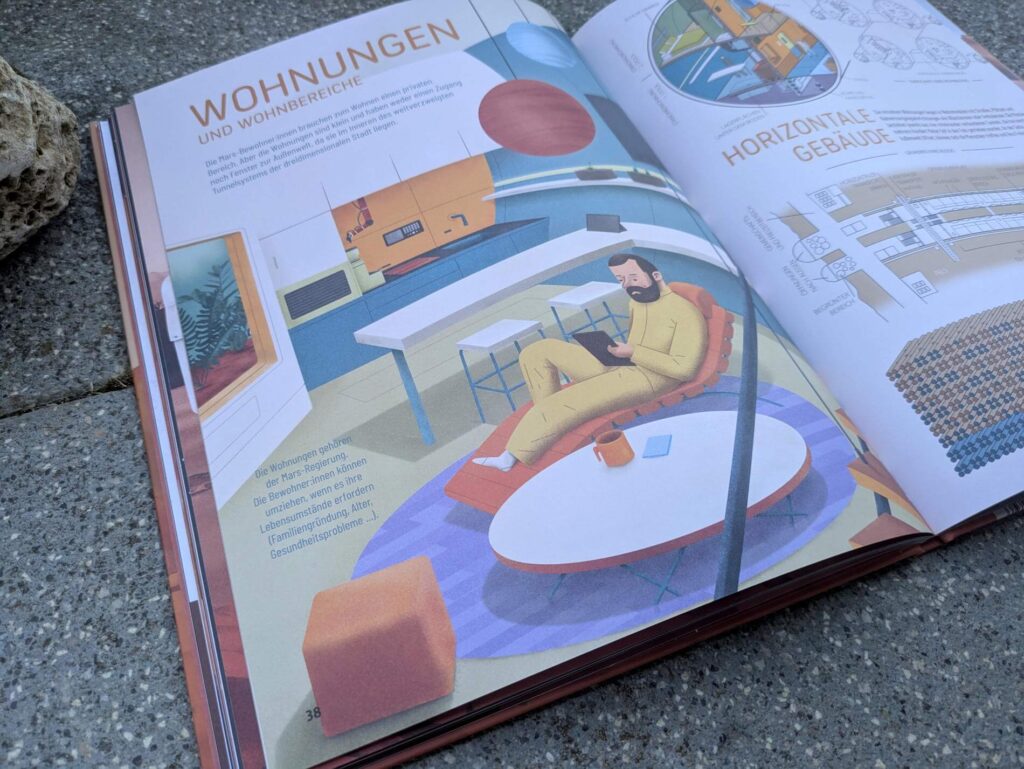 Auch wenn ihr nicht an Aliens glaubt - vielleicht wird es eines Tages trotzdem Marsmenschen geben! Und zwar solche, die einst von der Erde kamen. In "Zukunft auf dem Mars" nimmt uns der Illustrator Eduard Altarriba i Bigas mit auf das größte Weltraumabenteuer aller Zeiten. Von der Raumfahrt bis hin zur Sauerstoffversorgung und Ernährung im All zeigt uns dieses Sachbuch eine visionäre Fantasie der Bespiedlung unseres Bruderplaneten Mars. Mit vielen wissenschaftliche Fakten von Astrophysikern Sheddad Kaid-Salah Ferrón, Guillem Anglada-Ecsudé, Miquel Sureda Anfres werden wir dabei zum intergalaktischen staunen, planen und träumen eingeladen. Ein Buch über den Mars für Kinder ab 8 Jahren.