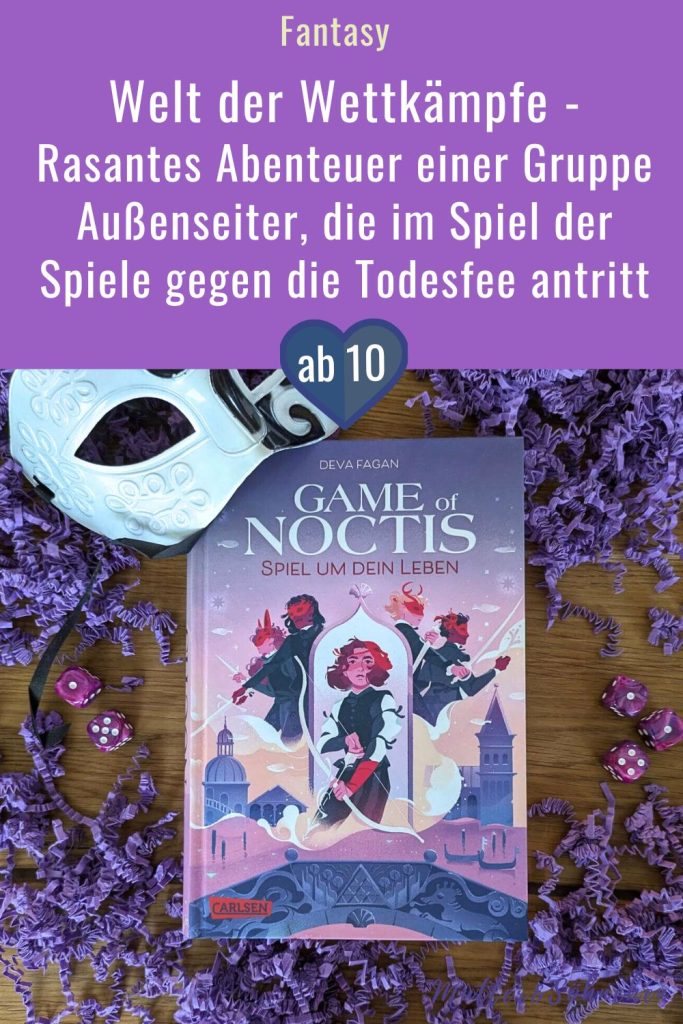 Die 12-jährige Pia ist eine gute Spielerin und liebt die Spiele von Dantessa. Denn wenn man sich an die Regeln hält und gewinnt, kann man nicht nur den eigenen Rang verbessern, sondern auch viel Geld gewinnen. Doch das wichtigste und zugleich gefährlichste Spiel von allen ist Noctis, ein Wettkampf um Leben und Tod. Und genau dieses muss sie bestreiten, um ihren verbannten Großvater zu retten. Doch nicht alle Teams spielen fair. "Game of Noctis - Spiel um dein Leben" von Deva Fagan ist ein rasantes Fantasy-Abenteuer mit einer liebenswerten Heldin, die Vertrauen und Unterstützung in einer Gruppe Außenseiter findet, um für Gerechtigkeit zu kämpfen.