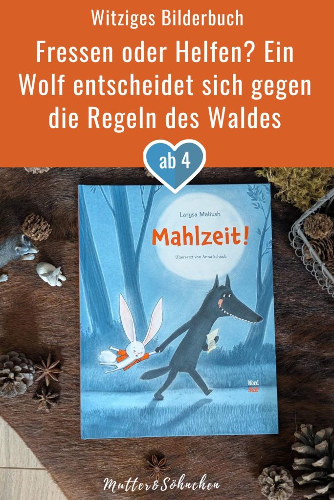 Die Wolfsregeln sind klar: Alle, die nach Einbruch der Dunkelheit im Wald gefunden werden, werden gefressen! Doch das kleine flauschige Häschen, das Grauschnauz mitten im Wald findet, ist einfach zu niedlich. Ob er es nach Hause begleitet und sich als Dankeschön das superleckere Essen einer dankbaren Hasenfamilie verdient? "Mahlzeit" von Larysa Maliush ist eine witzige Wolf-Hasen-Geschichte die zeigt, dass es manchmal gut ist, sich gegen Regeln zu entscheiden und anderen zu helfen für Kinder ab 4 Jahren.