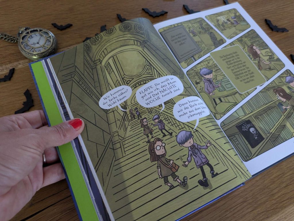 Eigentlich wollten die Zwillinge Page und Turner in der New Yorker Bibliothek nur nachforschen, wie viel  die alte Ausgabe ihres Vaters des Buchklassikers "Dracula" eigentlich wert ist. Doch dann lernen sie Ms Literati von der Nachtwache kennen und geraten in eine atemberaubende Jagd durch die ganze Bibliothek nach ausgebüxten und gefährlichen Buchfiguren. Zum Glück helfen ihnen dabei einige Buchheld:innen wie Alice, Tinkerbell, Long John Silver & Co. "Nachts in der Bibliothek" von Christopher Lincoln ist der Auftakt einer Fantasy-Comic-Reihe über die Magie von Büchern, klassischen Literaturfiguren und Abenteuern zwischen Buchregalen.