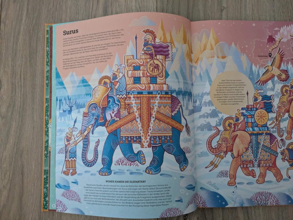 Habt ihr schonmal von der Lieblingskatze des ägyptischen Prinzen Thutmosis gehört? Oder von Hannibals Lieblingselefanten Surus? Aber sicherlich schon von Ham, den ersten Affen im All? In "Legendäre Tiere" stellt Diego Rodríguez Robredo tiereische Helden vor, die an historischen Eregnissen der Menschheitsgeschichte beteiligt waren vor. Ob Haustiere, seltene Exemplare oder Pioniere der Wissenschaft: Mit vielen kuriosen Fakten, kleinen Anekdoten und vor allem wunderschönen detaillierten Illustrationen reisen kleine und große Leser:innen durch die Geschichte. Für Kinder ab 8 Jahren.