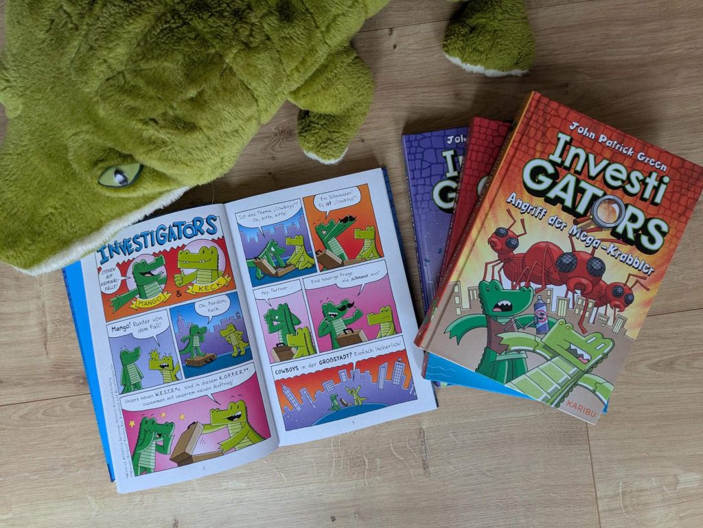 Mango und Keck sind S.U.P.E.R-Agenten, sozusagen "Spezielle Undercover-Profis für Einsätze und Rettungsmissionen", und gemeinsam als "Investigators" hinter den schlimmsten Straftätern her. So wie hinter Daryl, dem ehemaligen Partner von Keck, der als Crackerdil Rache üben will und sich in jedem Band einen fiesen Schachzug einfallen lässt. Doch zum Glück sind Mango und Keck den Ganoven mit viel Wortwitz und Situationskomik immer dicht auf der Spur! "Investigators" von John Patrick Green ist eine wilde Geheimagenten-Abenteuer-Reihe für alle Fans von "Dogman" und "Knallharte Tauben" ab 8 Jahren.