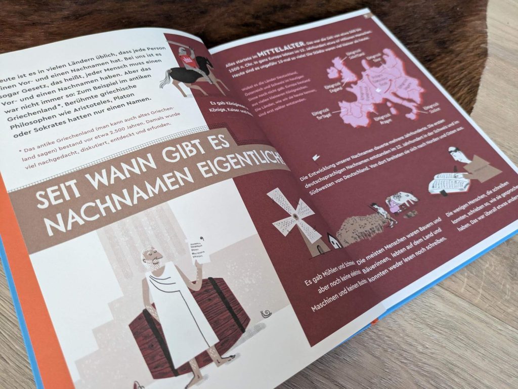 Seit wann gibt es eigentlich Nachnamen? Wie sind sie im laufe der Zeit entstanden? Was bedeuten sie? Und was sind die ungewöhnlichsten Nachnamen im deutschen Sprachraum? Egal ob Müller, Fuchs oder Gumpert -  wir alle tragen einen Nachnamen. Habt ihr euch schon mal damit beschäftigt, was es mit eurem eigenen auf sich hat? In "Das große Buch der Namen" nimmt uns Miro Poferl auf eine spannende Reise durch die Entstehungsgeschichte von Namen mit jeder Menge spannender Hintergründe und Fun Facts. Für Kinder ab 8. 