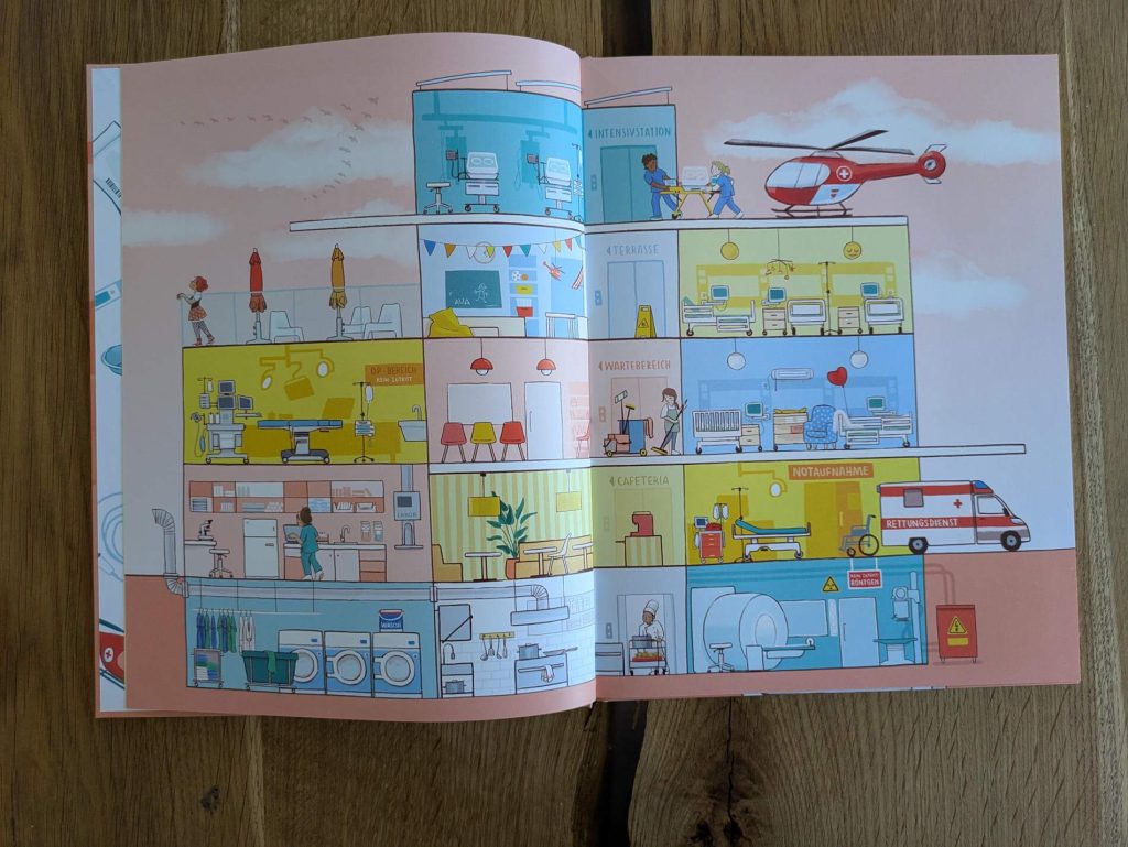 Was passiert eigentlich so alles in einem Krankenhaus? Welche Untersuchungen werden durchgeführt?Welche Räume gibt es und welche Menschen arbeiten dort? Herinspaziert auf eine Entdeckungstour in der Kinderklinik vom Hubschrauberlandeplatz auf dem Dach bis zur Klinkküche im Keller. In "Tut das weh?" nehmen uns die Ärzte Florian Babar und Nibras Naami vom Podcast Hand, Fuß, Mund mit auf alle Stationen und erklären behutsam Eingriffe, Geräte und Abläufe. Ein fröhlich illustriertes Sachbuch von Anke Evers, mit dem Kindern ab 3 Jahren vor Krankenhausbesuchen alle Ängste genommen werden. 